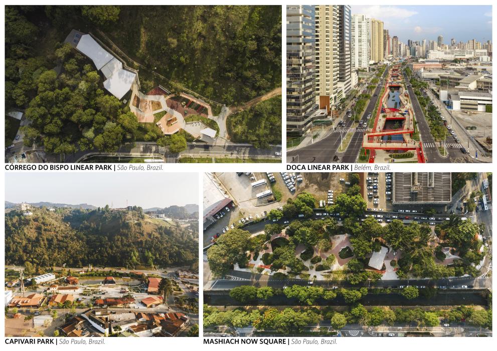 Natureza Urbana: Public spaces redesigned as biodiverse, inclusive, climate-resilient.